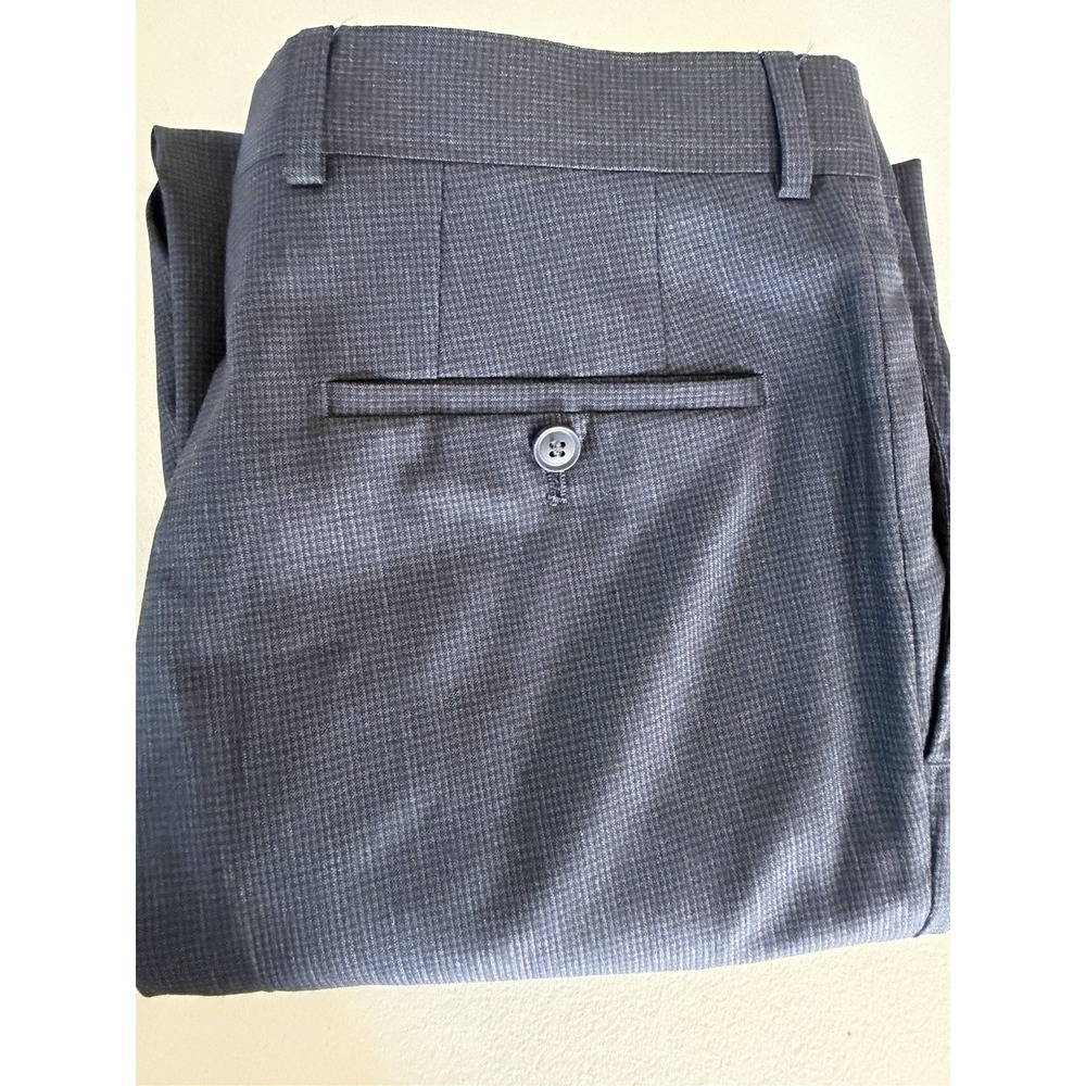 Hugo Boss Men's 36x32 Gray Check Flat Front Dress Pants Zip Slash Pockets